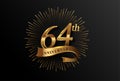 64th anniversary logotype with fireworks and golden ribbon, isolated on elegant background. vector anniversary for celebration,