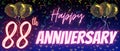 88th anniversary neon calligraphy text and number. Confetti and balloons isolated on elegant blue gradient background, sparkle,