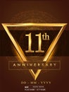 11th anniversary poster design on golden and elegant background, vector design for anniversary celebration, greeting card and