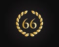 66th Anniversary Ring Logo Template. 66th Years Anniversary Logo With Golden Ring Isolated On Black Background, For Birthday,