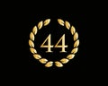 44th Anniversary Ring Logo Template. 44th Years Anniversary Logo With Golden Ring Isolated On Black Background, For Birthday,