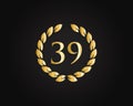 39th Anniversary Ring Logo Template. 39th Years Anniversary Logo With Golden Ring Isolated On Black Background, For Birthday,