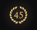 45th Anniversary Ring Logo Template. 45th Years Anniversary Logo With Golden Ring Isolated On Black Background, For Birthday,