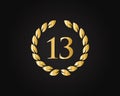 13th Anniversary Ring Logo Template. 13th Years Anniversary Logo With Golden Ring Isolated On Black Background, For Birthday,