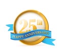 25th anniversary seal and ribbon illustration Royalty Free Stock Photo