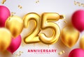 25th anniversary vector background design. Twenty fifth silver anniversary celebration with 25 number balloon elements