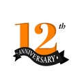 12th anniversary vector logo illustration. 12 years anniversary celebration logotype with number and ribbon. twelve years