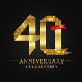 40th anniversary years celebration logotype. Logo ribbon gold number and red ribbon on black background.