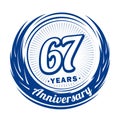 67 years anniversary. Elegant anniversary design. 67th logo. Royalty Free Stock Photo