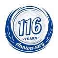 116 years anniversary. Elegant anniversary design. 116th logo. Royalty Free Stock Photo