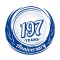 197 years anniversary. Elegant anniversary design. 197th logo. Royalty Free Stock Photo