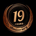 19 years anniversary. Elegant anniversary design. 19th logo.