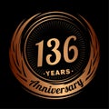 136 years anniversary. Elegant anniversary design. 136th logo.