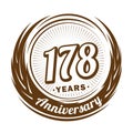 178 years anniversary. Elegant anniversary design. 178th logo. Royalty Free Stock Photo
