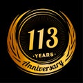 113 years anniversary. Elegant anniversary design. 113rd logo.