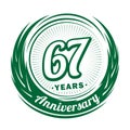 67 years anniversary. Elegant anniversary design. 67th logo. Royalty Free Stock Photo