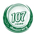 107 years anniversary. Elegant anniversary design. 107th logo.