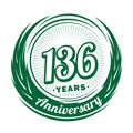 136 years anniversary. Elegant anniversary design. 136th logo.