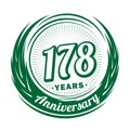 178 years anniversary. Elegant anniversary design. 178th logo. Royalty Free Stock Photo