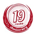 19 years anniversary. Elegant anniversary design. 19th logo.