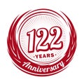 122 years anniversary. Elegant anniversary design. 122nd logo.