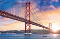 25th April Bridge in Lisbon, Portugal. Sunset sky Royalty Free Stock Photo