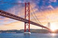 25th April Bridge in Lisbon, Portugal. Sunset sky Royalty Free Stock Photo