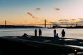 25th April Bridge in Lisbon, Portugal at sunset Royalty Free Stock Photo