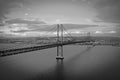 25th April bridge. Lisbon Portugal. Tejo river. Black and white. B&W Royalty Free Stock Photo