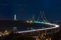 25th April bridge (Ponte 25 de Abril). Lisbon. Golden gate look alike bridge in Portugal. Rush hour on bridge. Royalty Free Stock Photo