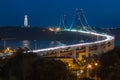 25th April bridge (Ponte 25 de Abril). Lisbon. Portugal. Rush hour on bridge. Royalty Free Stock Photo