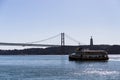 The 25th of April Bridge, a suspension bridge connecting the city of Lisbon, capital of Portugal, to the municipality of Almada
