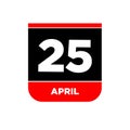 25th April calendar page icon. 25 Apr day