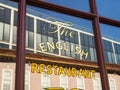 The English restaurant window sign. Brushfield Street, Spitalfields, East London, UK Royalty Free Stock Photo