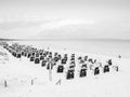 18th of August 2017, Binz, Germany. Sunny beach on Ruegen island, with canopied chairs