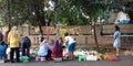 Photo 4th august 2019, Condet, East Jakarta, Indonesia, crowd people, buyer and seller vegetables at very small market