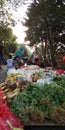 Photo 4th august 2019, Condet, East Jakarta, Indonesia, crowd people, buyer and seller vegetables at very small market