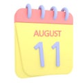 11th August 3D calendar icon