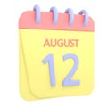 12th August 3D calendar icon