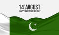 14th August Happy Independence Day Pakistan greeting design. Waving Pakistani flag made of satin or silk fabric. Royalty Free Stock Photo