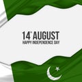 14th August Happy Independence Day Pakistan greeting design. Waving Pakistani flag made of satin or silk fabric. Royalty Free Stock Photo