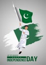 14th of august happy independence day pakistan. vector illustration of man running with flag. gray background Royalty Free Stock Photo