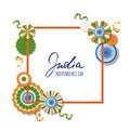 15th of August, India Independence Day. Vector paper stars in Indian flag colors, ashoka wheel, hand drawn calligraphy. Royalty Free Stock Photo