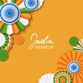 15th of August, India Independence Day. Vector paper stars in Indian flag colors, ashoka wheel, hand drawn calligraphy. Royalty Free Stock Photo