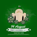 14th August pakistan independence day with the tomb of national hero and national flag on the green grung background . vector