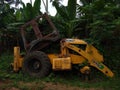 12 th August 2021,Thiruvananthapuram, Kerala, India, old rusty abandoned yellow heavy vehicle, heavy machinery