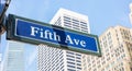 5th ave, Manhattan New York downtown. Blue color street signs Royalty Free Stock Photo