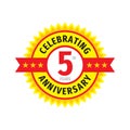 5th birthday badge logo design.  Five years anniversary banner emblem. Abstract geometric poster. Royalty Free Stock Photo