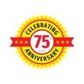 75th birthday badge logo design. Seventy five years anniversary banner emblem. Abstract geometric poster.