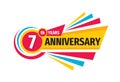 7 th birthday banner logo design. Seven years anniversary badge emblem. Abstract geometric poster.